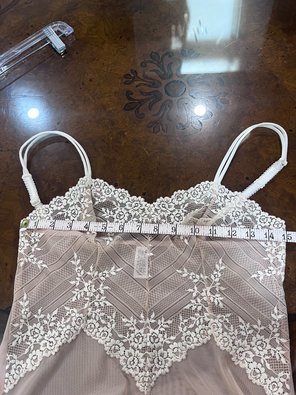Wacoal Lace Chemise Nightgown Nude Blush Ivory Floral Lace Mesh Slip Size M - Picture 6 of 11
